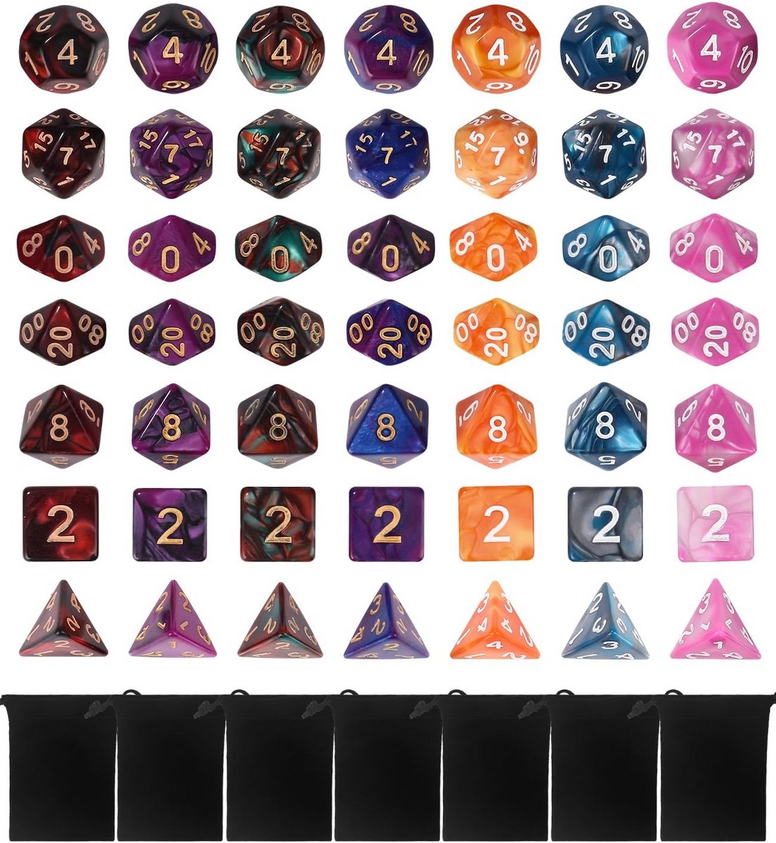 49-delige Set Polyedrische Dobbelstenen, Tweekleurig voor RPG, D&D en Bordspellen