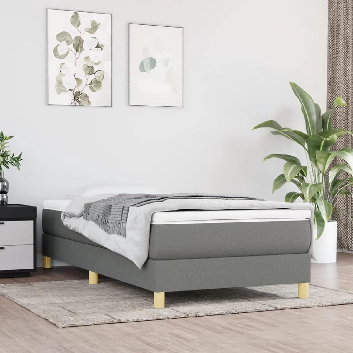 Stijlvol Donkergrijs Bedframe van Stof voor 90x190 cm Matras