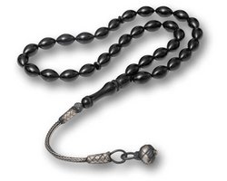 Zilver Kazaz Tasbih - Zwarte Amberkleurige Gebedsketting - 33 Kralen - Luxe - Kehribar - Handgemaakt