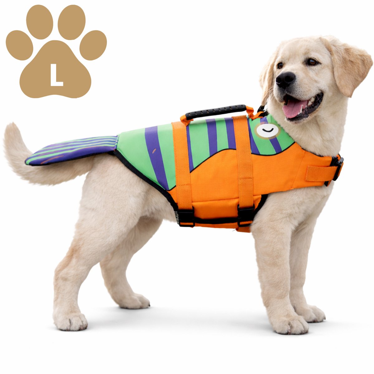 Honden Zwemvest Garnaal - Maat L – Veiligheidsvest voor Honden – Met Handvat – Verstelbaar – Oranje