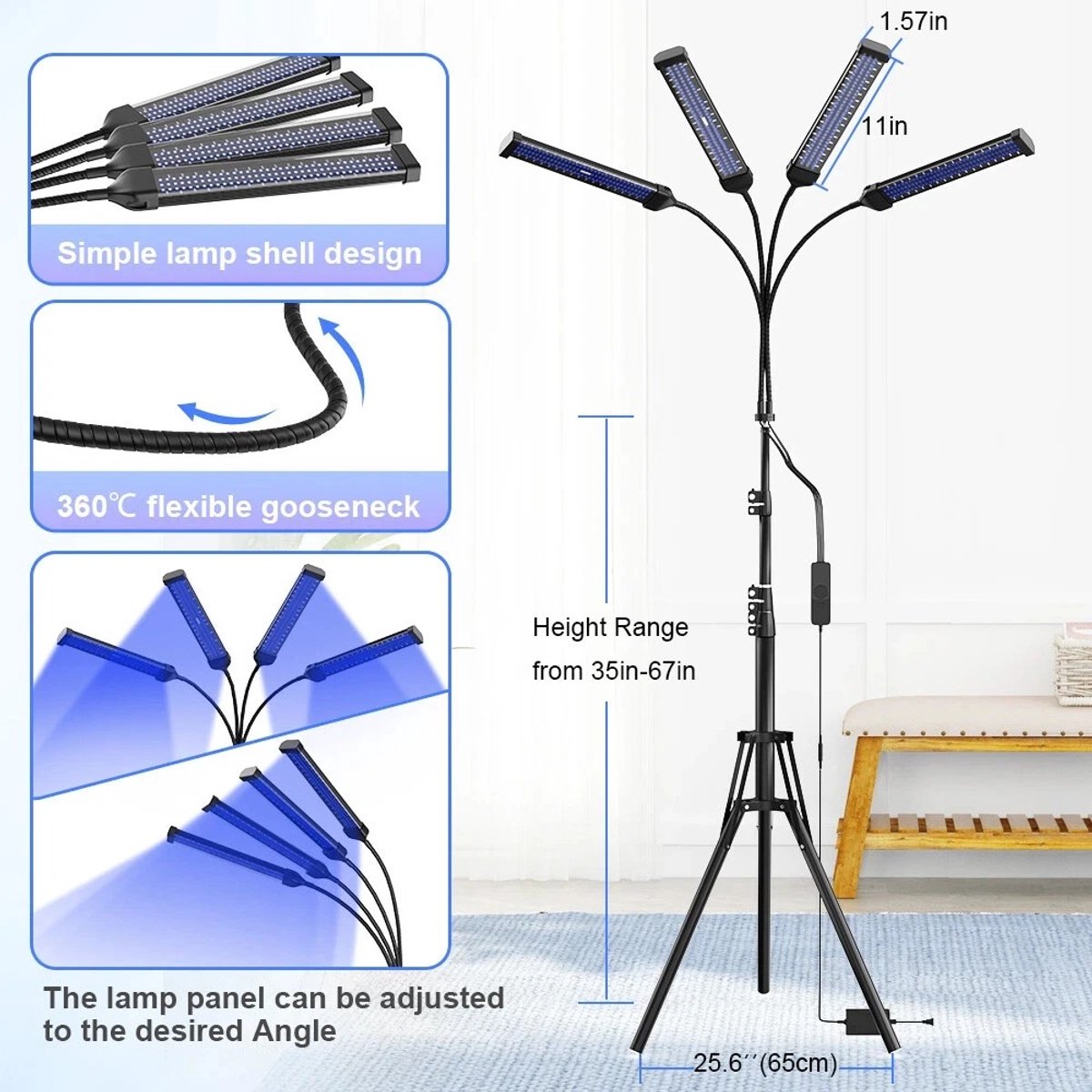 Rolu Zonnebank – Zonnehemel – Gelaatsbruiner - 432 LED – 60W - 360° Draaibaar – 4 Lichtknoppen - Timerfunctie – foto 4