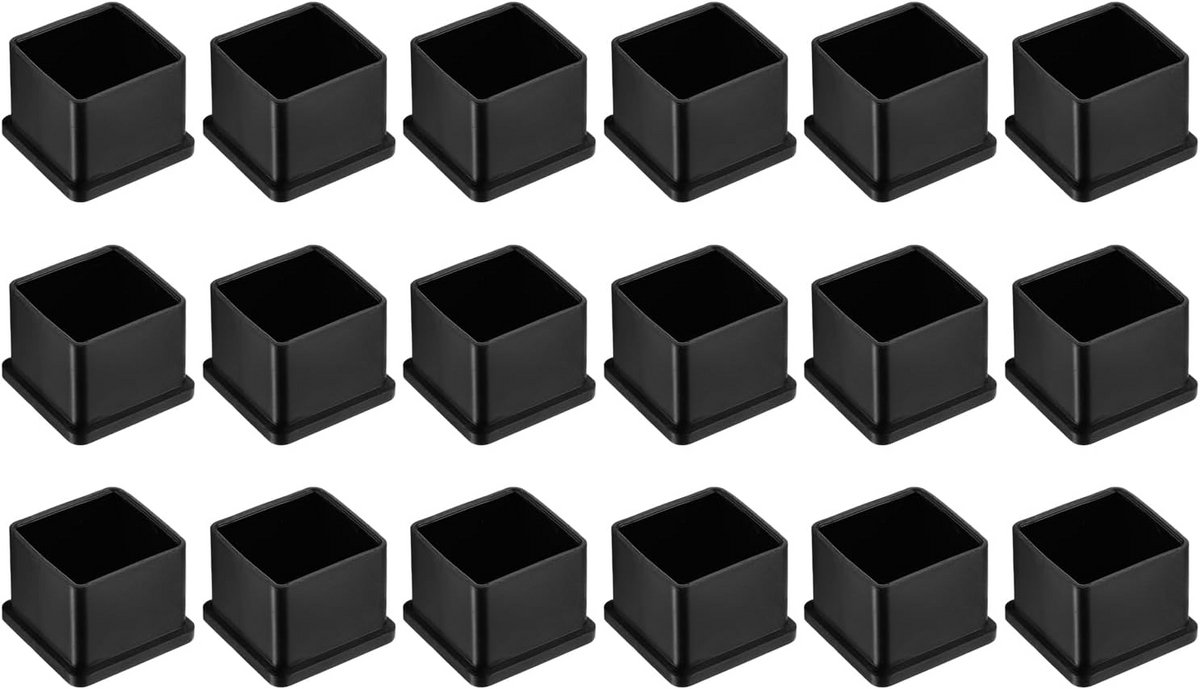 18x Vierkante Stoelpootdoppen PVC Zwart voor Hardhouten Vloeren