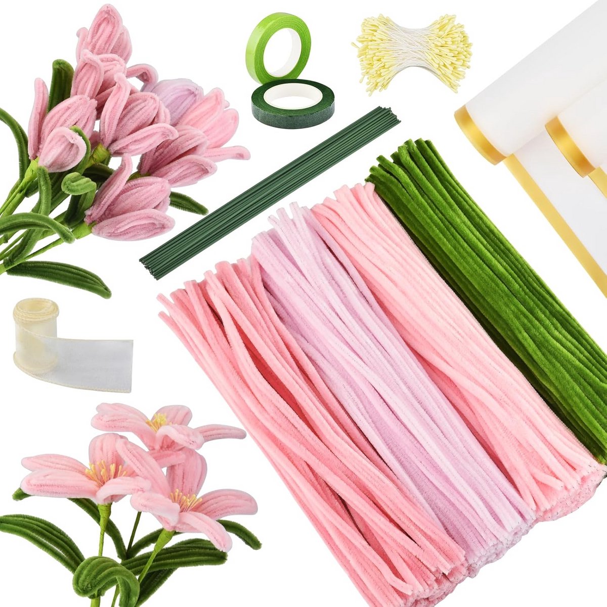 Uitgebreide Knutselset Bloemen Maken met Chenilledraad en Benodigdheden
