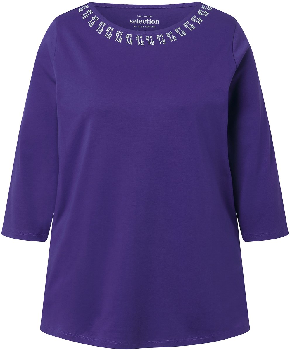 Ulla Popken - Dames - T-shirt A-lijn boothals korte mouw Pima-katoen - Donker lelie - Maat 46+