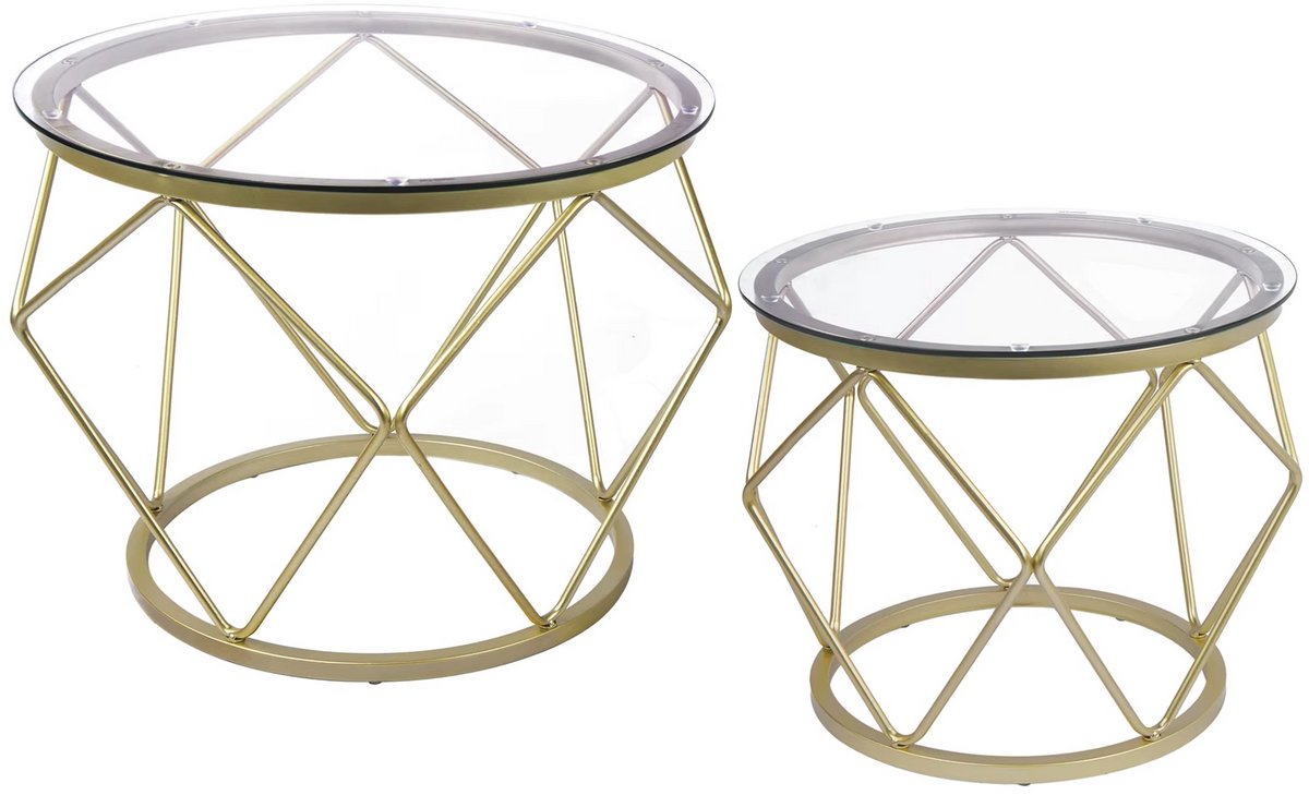 Naiz - Salontafel - Set van 2 - Goudkleurig metaal - Met glasplaat - 50x40 cm en 40x36 cm