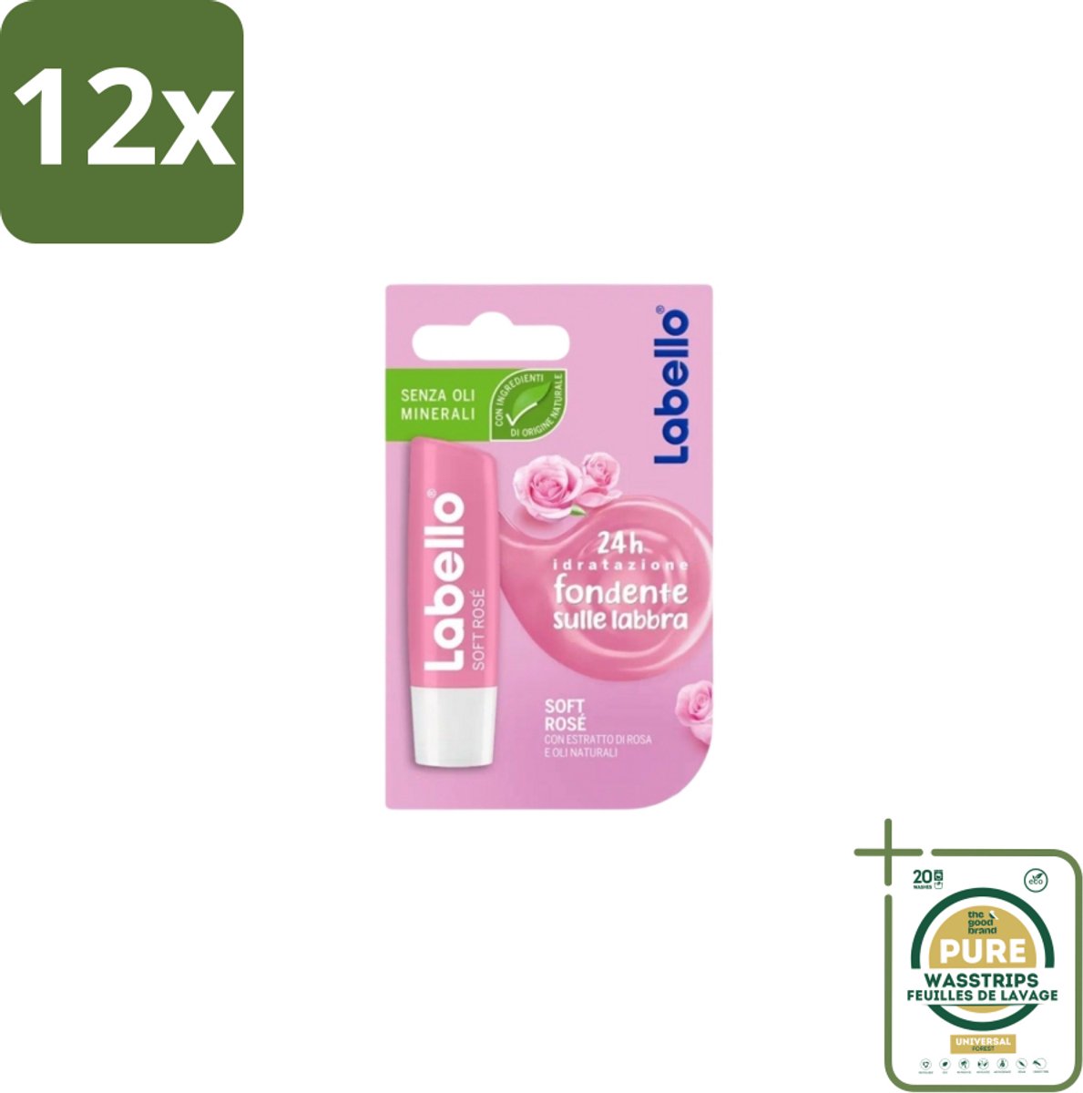 Labello – Lippenbalsem – Soft Rosé - Voordeelverpakking - 12 stuks - Rosé lippen - Natuurlijke glans