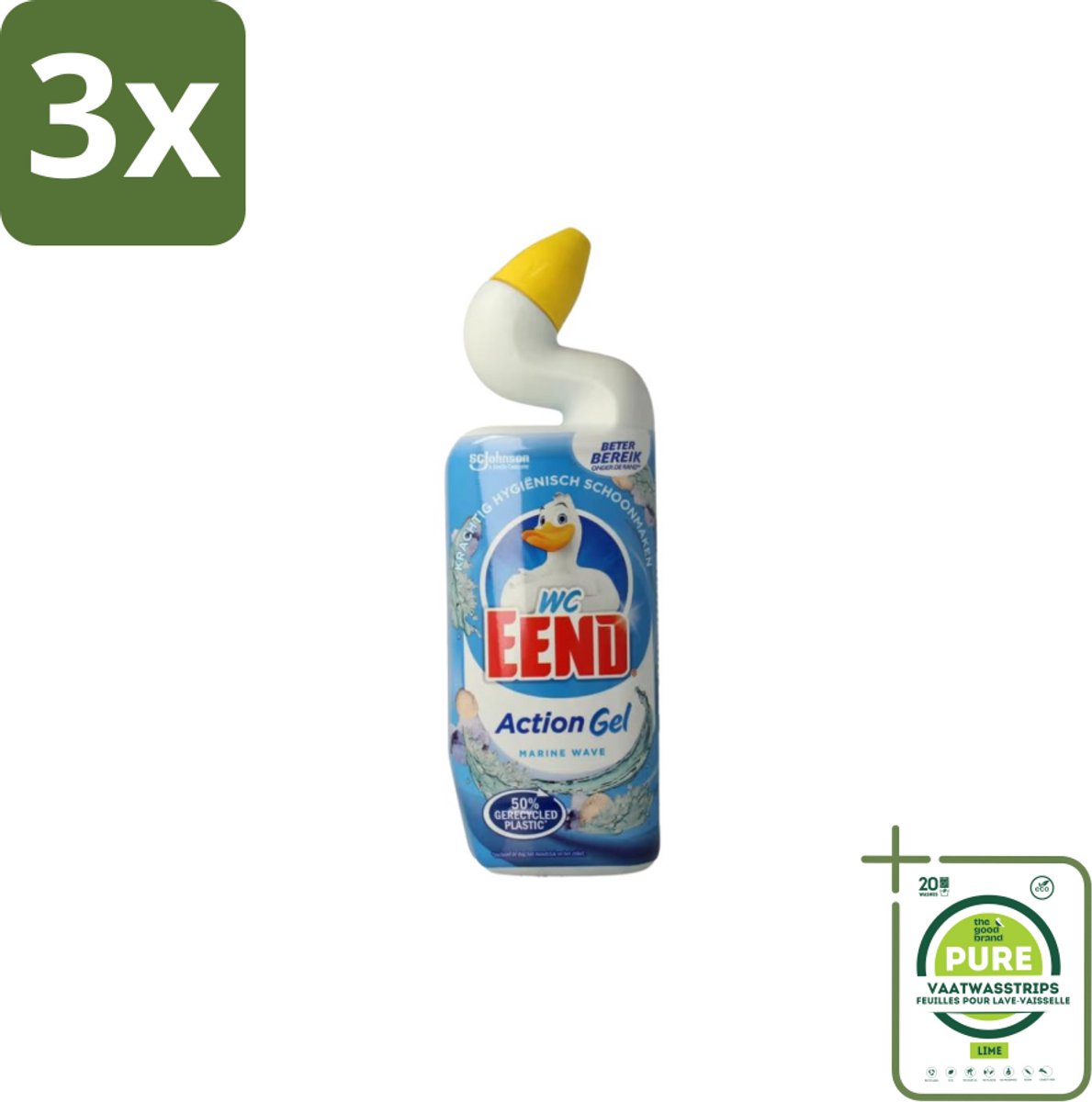 3 x WC Eend Toiletreiniger Marine Wave 750 ml - Grootverpakking - Toiletreiniger - Reinigen Toilet - Kalkaanslag Verwijderen - Fris Toilet - Oceaangeur