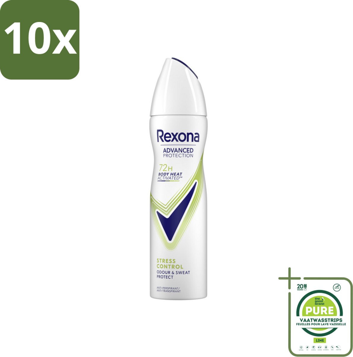 10 x Rexona Deodorant Spray Advanced Protection Stress Control 150 ml - Grootverpakking - Anti-transpirant Spray - Stress Control - Zweetbeheersing - Frisse Geur - Body Heat Activatie
