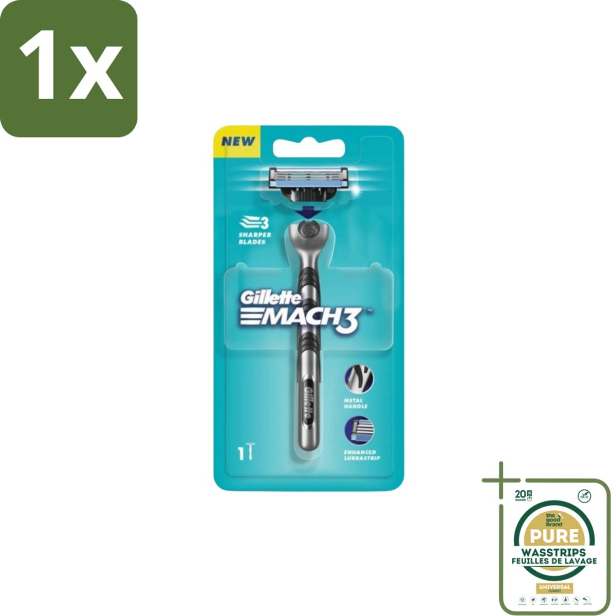 1 x Gillette - Mach3 – Houder + 1 Mesje – 3-bladig- Scheermes - Mach3 - Mesje - Scheerbeurt - Huidbescherming