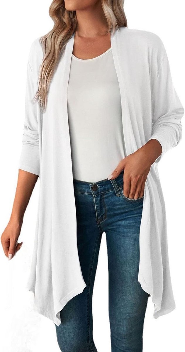 Lichte Gebreide Bolero Vest Lange Dames Cardigan Zomer en Herfst Dunne Trui met 3/4 Mouwen in Grote Maten
