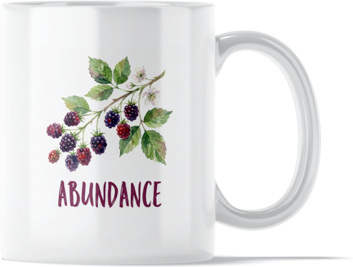 "Aquarel Series" Mok: Abundance - Sfeervolle Waterverf Mok met Wilde Bramen en Bloesem - Positieve Herinnering om de Overvloed en Rijkdom in je Eigen Leven te Waarderen - Botanisch Valentijns Cadeau voor Moeder of Vriendin