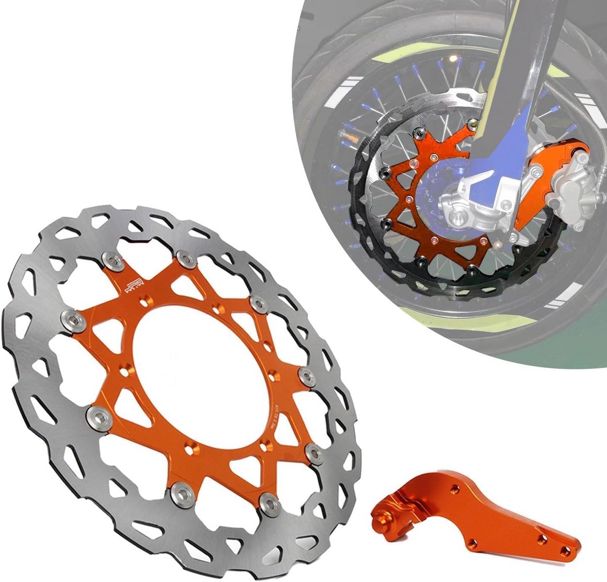 Zwevende Remschijf Voor 320 mm Oranje met Montagebeugel voor Diverse Crossmotoren