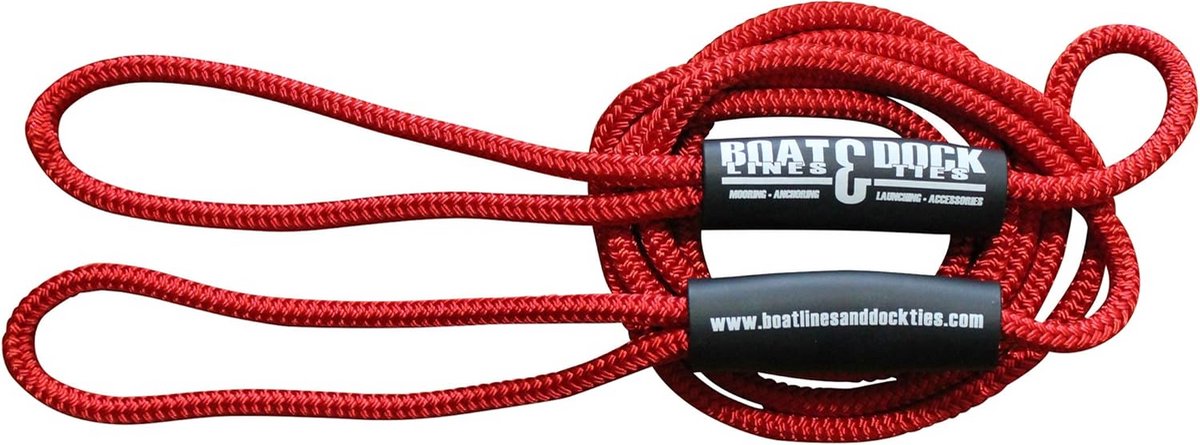 Dubbel Gevlochten Nylon Bootlijnen met Gestikte Lussen - Stevig Touw voor Boottochten (Rood, 25 voet)