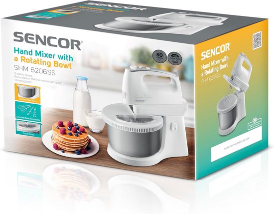 Krachtige 500W Handmixer met Automatische Draaiende Kom (2.5L) - Inclusief Gardes en Kneedhaken van Merkloos — afbeelding 3