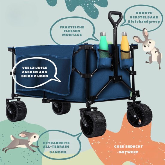Aura® Bolderkap Opvouwbaar Luchtbanden - Bolderkar - Bolderkar Opvouwbaar - Blauw - 90cm x 50cm x 10cm — afbeelding 4