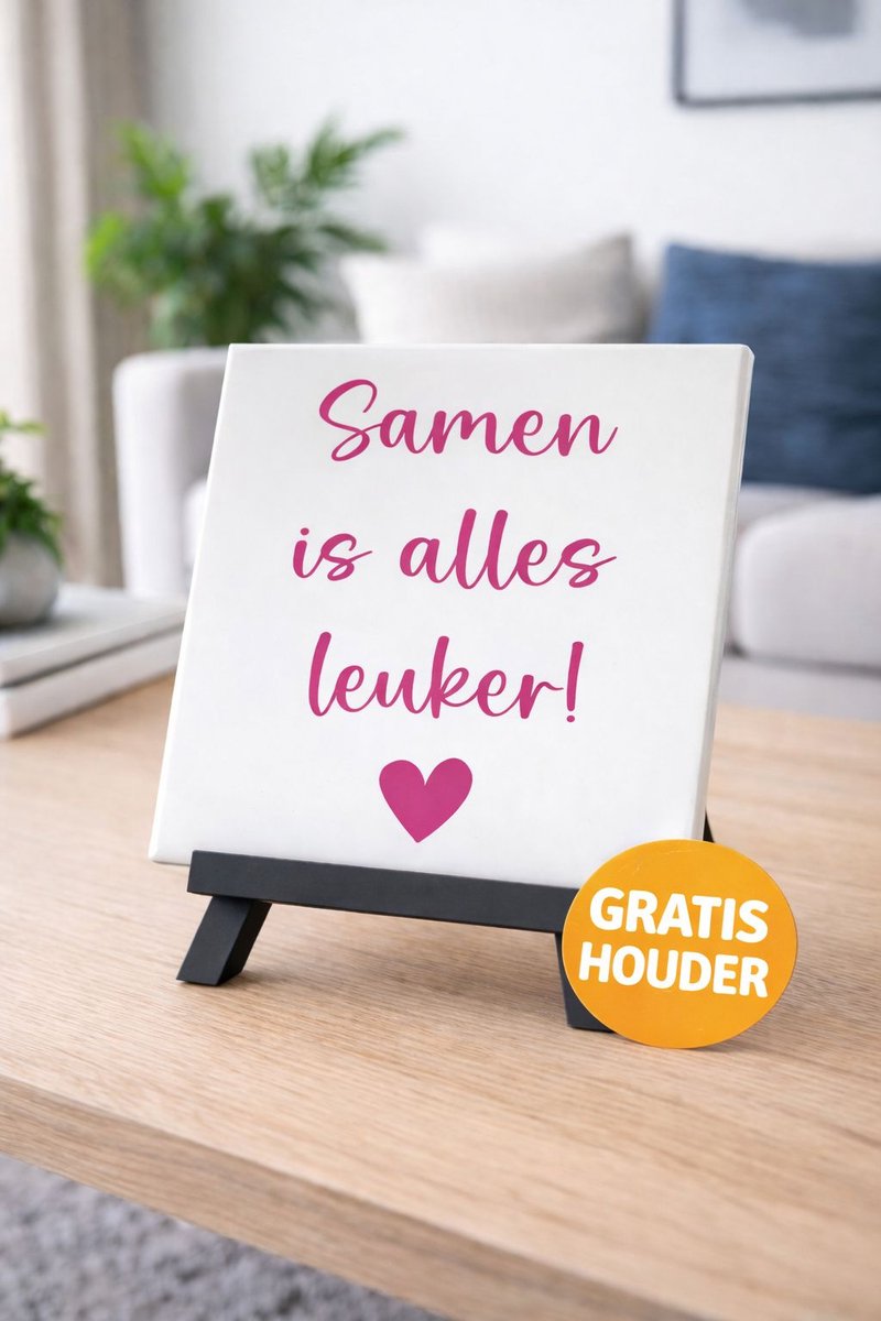 Troubadot | Tegeltje met tekst | Samen is alles leuker | roze | inclusief tegelhouder | spreuktegel | tegel met quote | tegeltjeswijsheden | liefde | Cadeau voor liefde & samenwonen