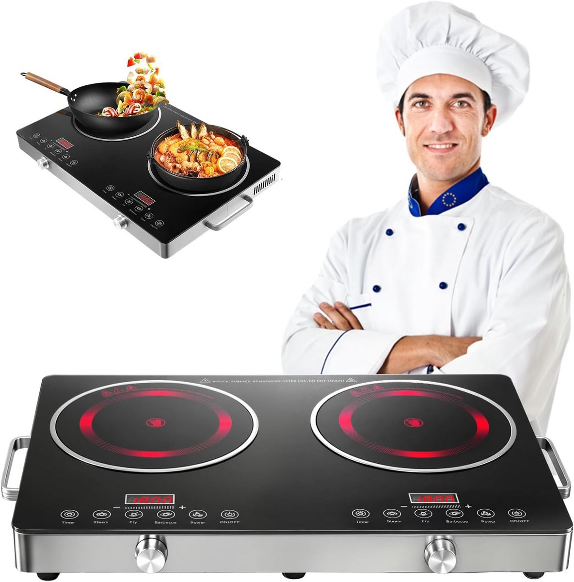 Draagbare Dubbele Inductiekookplaat met Touch Control - 7000W Vermogen en Timer