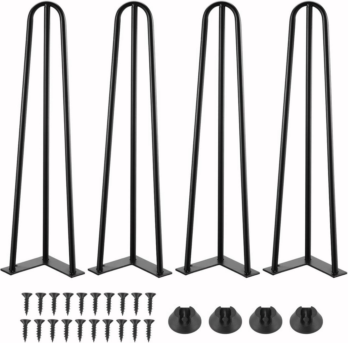 Set van 4 Zwarte Haarspeld Tafelpoten voor Bureau en Tafel, 3 Stangen, 35 cm