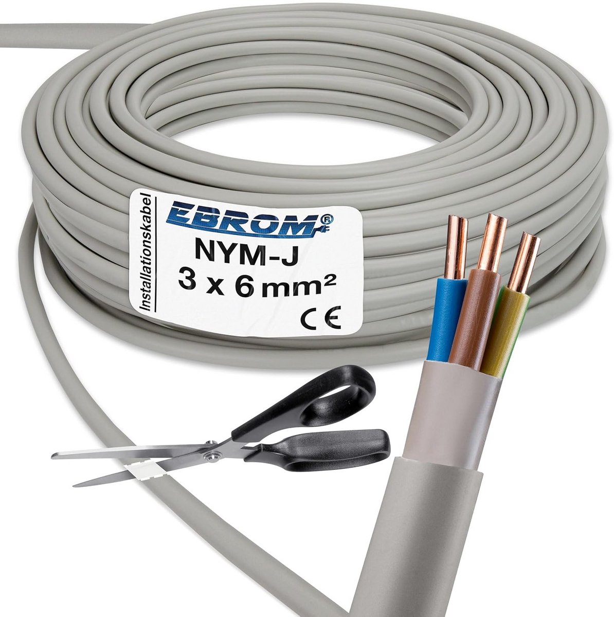 Installatiekabel NYM-J 3x6 mm ² grijs op maat per meter