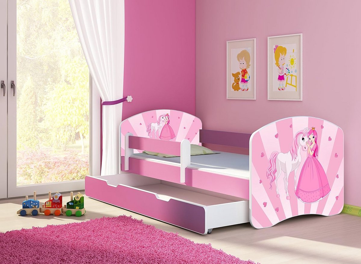 Comfortabel Kinderbed Set met Matras, Lattenbodem en Valbeveiliging