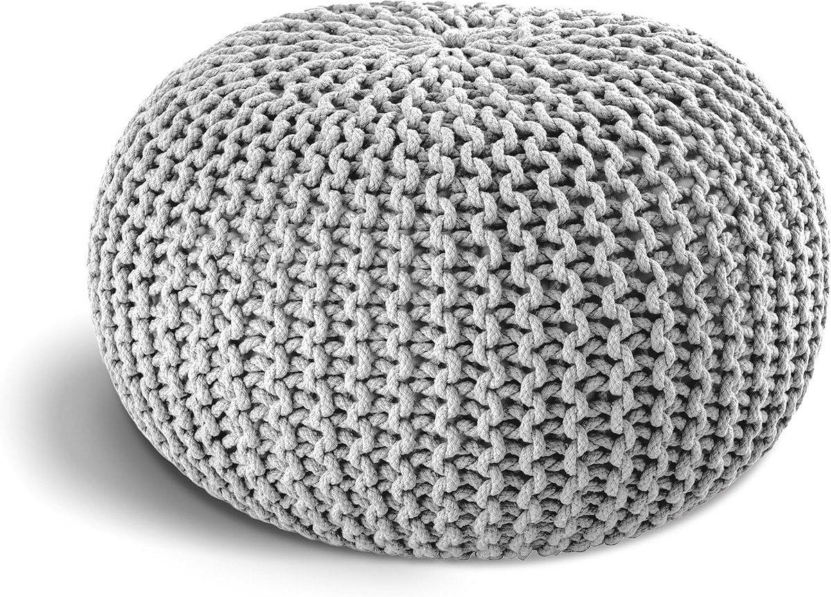 Grof Gebreide Zitelement Rond 45 of 55 cm I Handgemaakte Poef voor Woonkamer