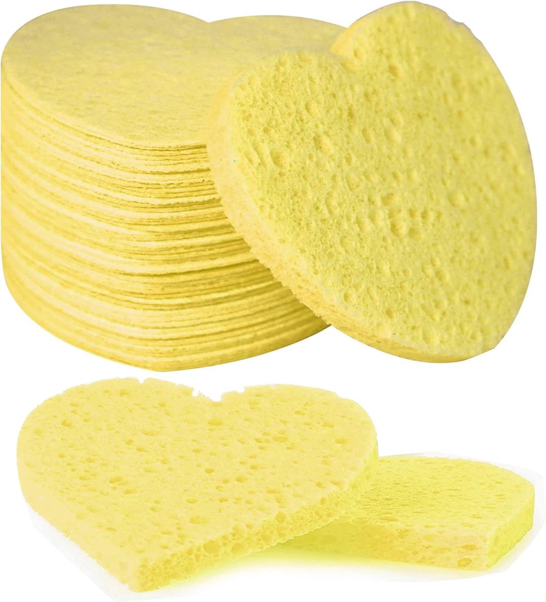 Gezichtsspons gecomprimeerd natuurlijke cellulose hartvorm 50 stuks