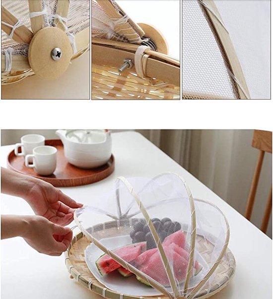 MigoStyling - Bamboe Vliegenkap - Bescherm je eten in stijl - Voedselmand - Set van 3 - Dia 25 cm, 30 cm en 35 cm - Buitenevenementen - Picknick — afbeelding 3