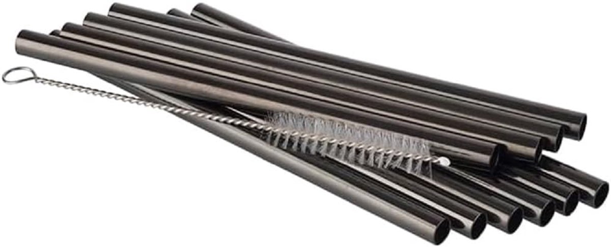 Set van 11 Zwarte Rietjes van Roestvrij Staal (RVS) - Herbruikbaar en Duurzaam