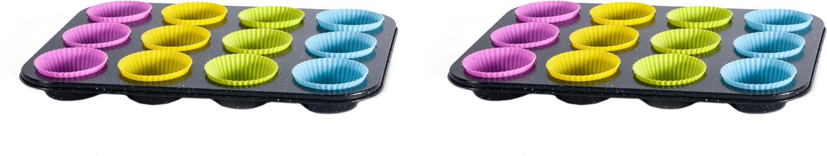 Brunbeste Muffinvorm met Siliconen Cupcakevormpjes – Set van 2 – Bakvorm 12 Stuks per Vorm