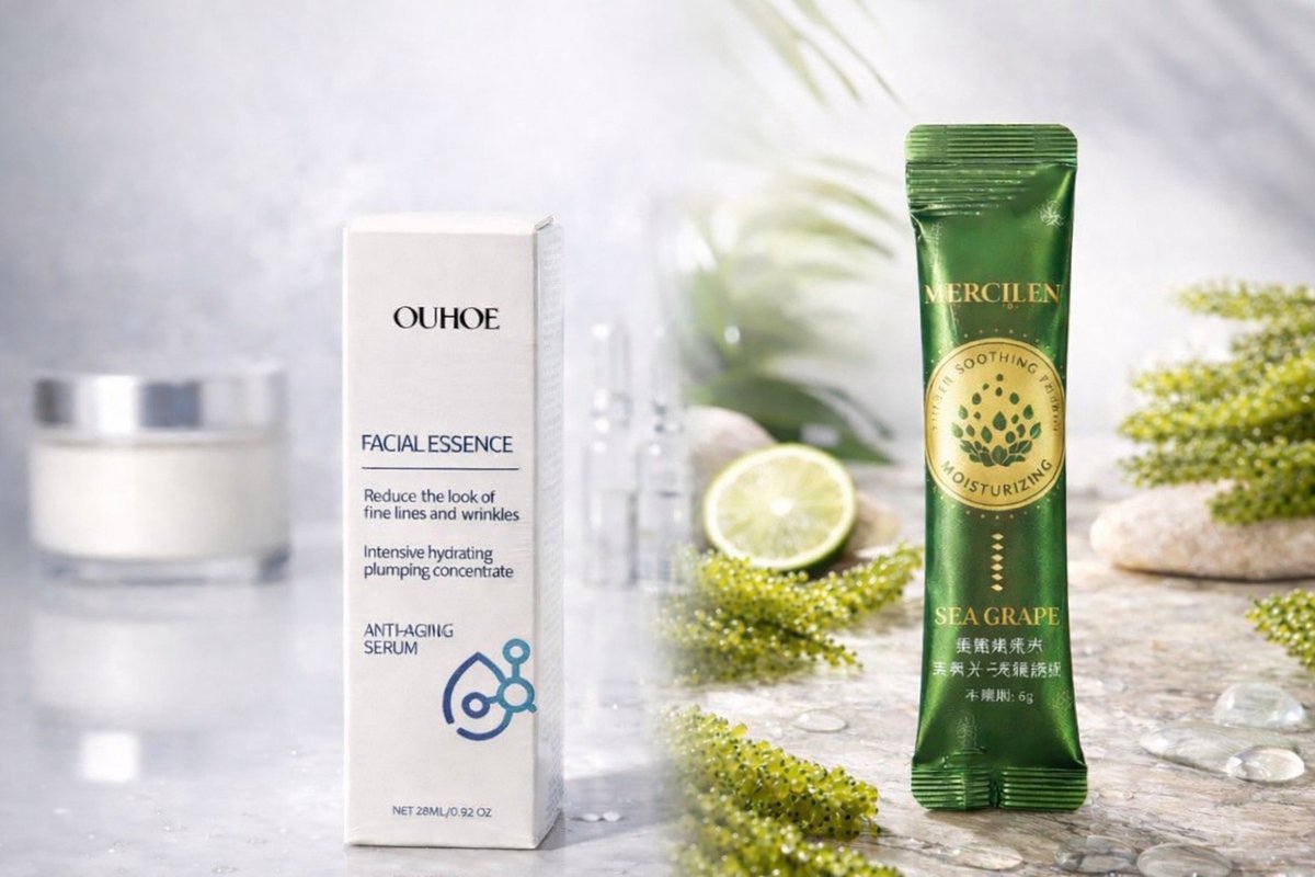 Gezichtsserum met 1 Sea Grape Masker– Gezichtsserum – Anti-Rimpel – Met Collageen & Hyaluronzuur – Verstevigt & Hydrateer