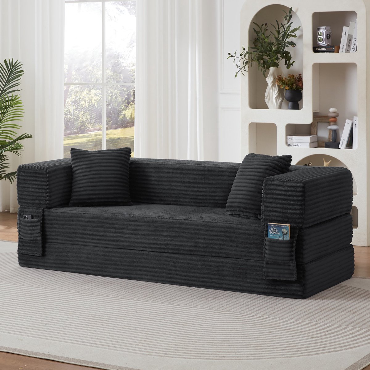 PHOEBE CAT Bank - Corduroy - Slaapbank - Slaapfunctie - Geen montage nodig - Donkergrijs