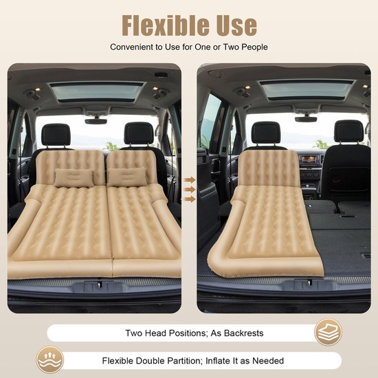 Jently opblaasbaar matras - luchtbed - luchtmatras - opblaasbaar bed - achterbak auto - met pomp en kussen - beige van Merkloos — afbeelding 4