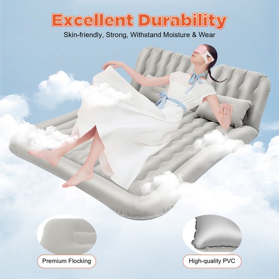 Jently opblaasbaar matras - luchtbed - luchtmatras - opblaasbaar bed - achterbak auto - met pomp en kussen - grijs — afbeelding 5