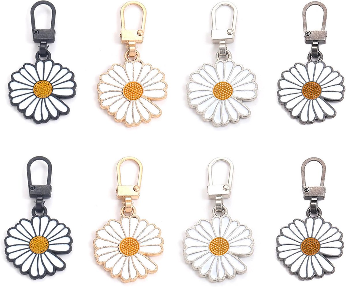 Set van 8 Afneembare Metalen Ritsverlengstukken met Bloemvormige Puller