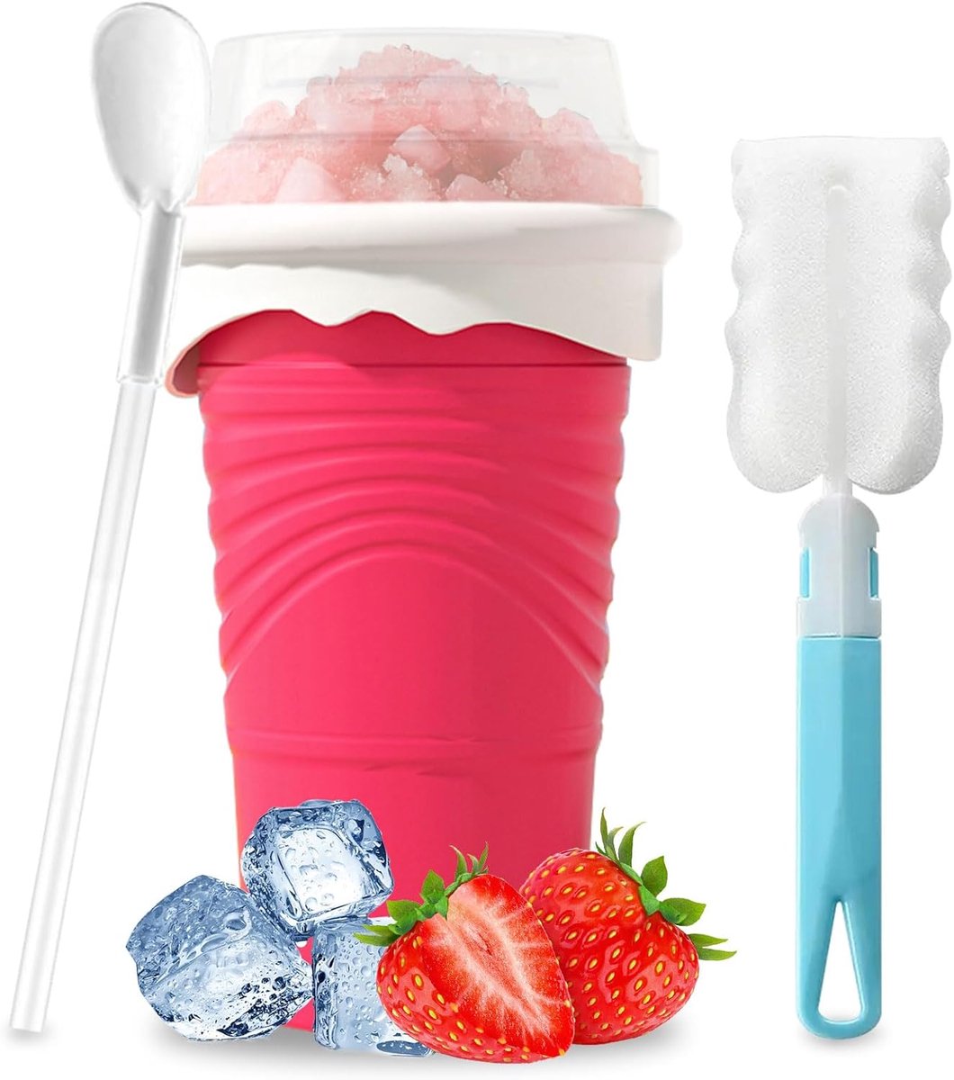 Slushy Maker Cup 500ml Siliconen Squeeze Cup met Rietjeslepel en Reinigingsborstel - DIY IJsbeker voor Smoothies en Slushies