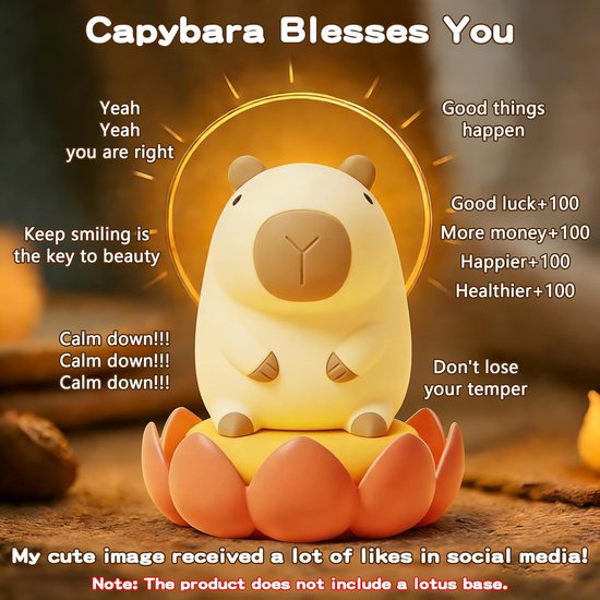 LED Capybara Nachtlamp - Oplaadbaar Nachtlampje Kinderen & Baby - Schattig Capibara - 3 Standen Dimbaar - Siliconen - Lampje Slaapkamer - Knijplampje - Touch lamp - Dimbaar Nachtlampjes Voor Kinderen, Baby & Volwassenen van Merkloos — afbeelding 4