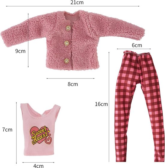 Popaccessoires 29 cm - 5 Mode Outfits met Pluche Jurken, Broek, Schoenen, Tas & Hoed - Herfst Winter Kleding voor Poppen — afbeelding 5