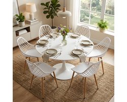 EGGREE eettafel en stoelen - 6 witte eetkamerstoelen - tafel Ø 100 cm - voor bar - café en restaurant