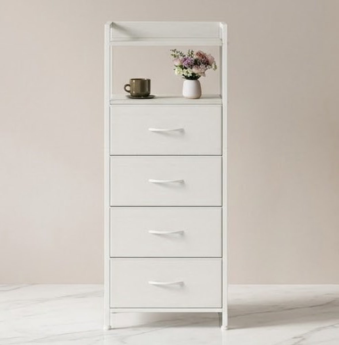 Softline Luxe Stoffen Ladekast met 5 Laden - Hoge Opbergkast voor Slaapkamer, Woonkamer & Hal - Moderne Commodede Kast met Handgrepen - Wit-Casa Serena – Afmetingen op aanvraag – Casa Dorada