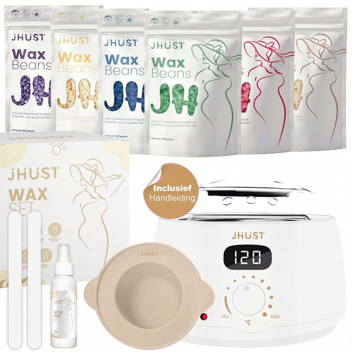 JHust® Professionele Wax Apparaat SET Wit - Wax Beans Verwarmer - Wax Heater - Ontharing Set - Wax Set - Wax stick - Harsontharing - Waxverwarmer - Inclusief 600 gram Hard Wax Bonen - Harsverwarmer - Harsapparaat - kerstcadeau voor vrouwen