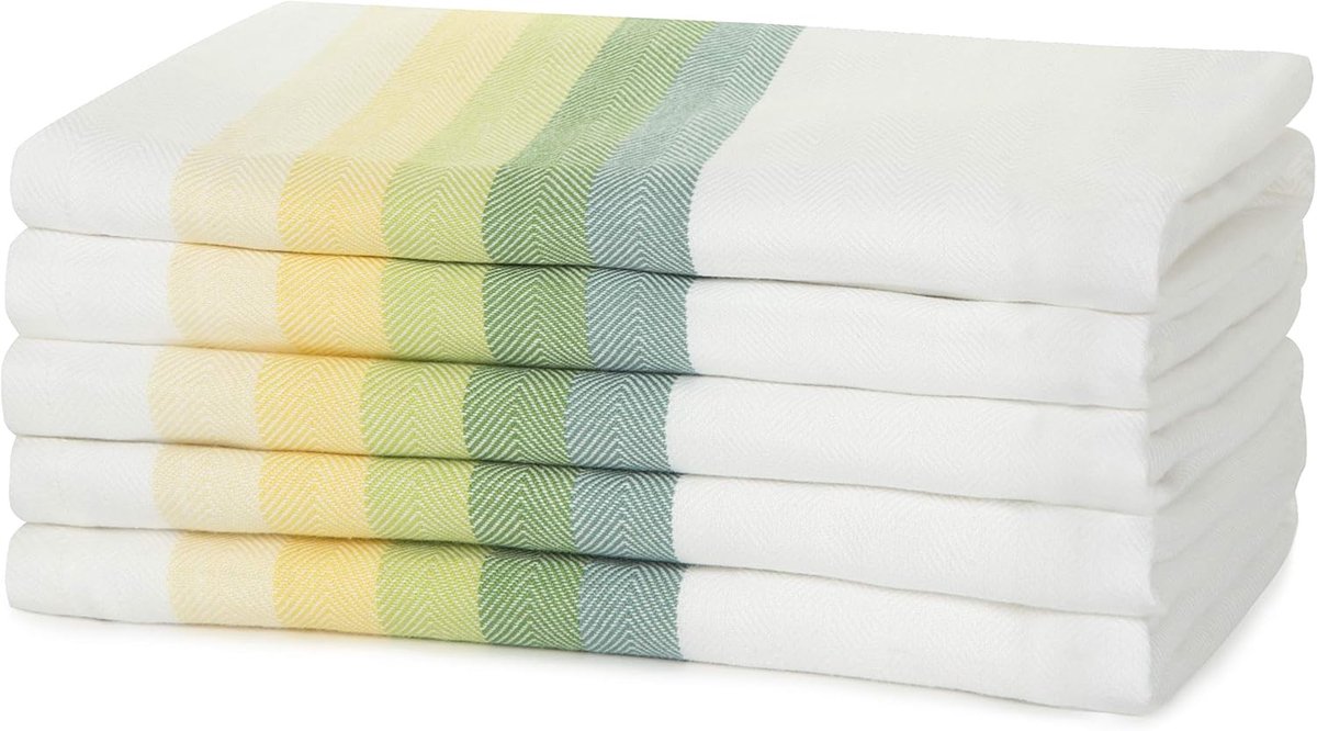 Theedoeken 100% Katoen - 5 stuks, 50 x 70 cm, Hennepatroon, Multicolor, Absorberend
