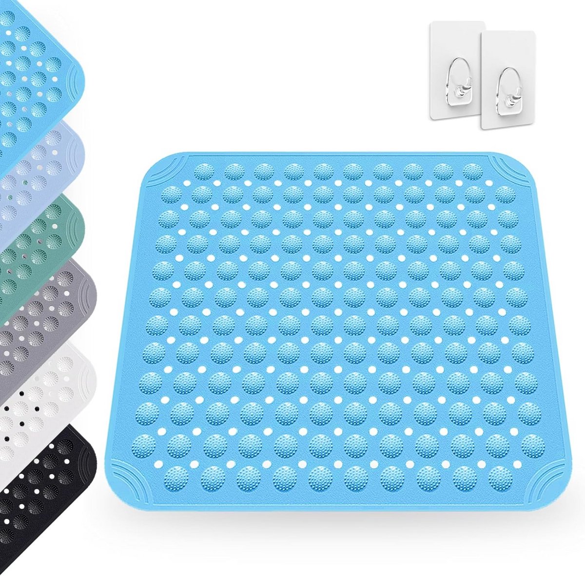 Antislip Douchemat Vierkant 48x48 cm met Zuignappen en Haken - Zeeblauw