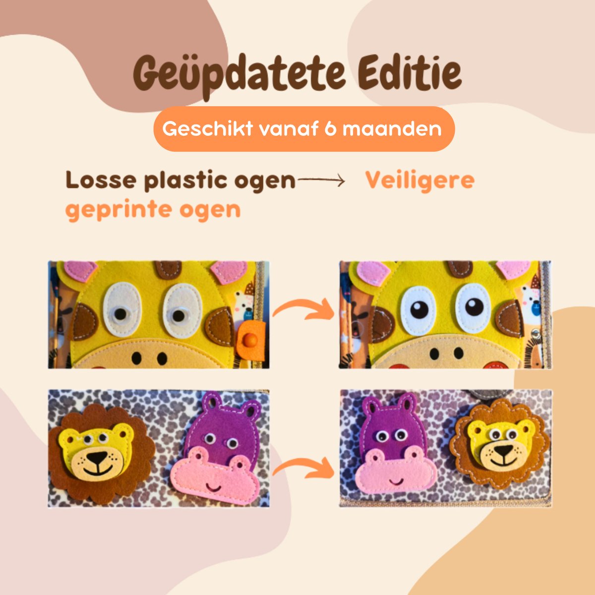 Joymaxx® Busy board book -Activiteitenboek Giraffe- Montessori speelgoed 2 jaar 3 jaar- Busy book - Baby speelgoed 6 maanden 1 jaar - Sensorisch Speelgoed Jongens en meisjes — afbeelding 5