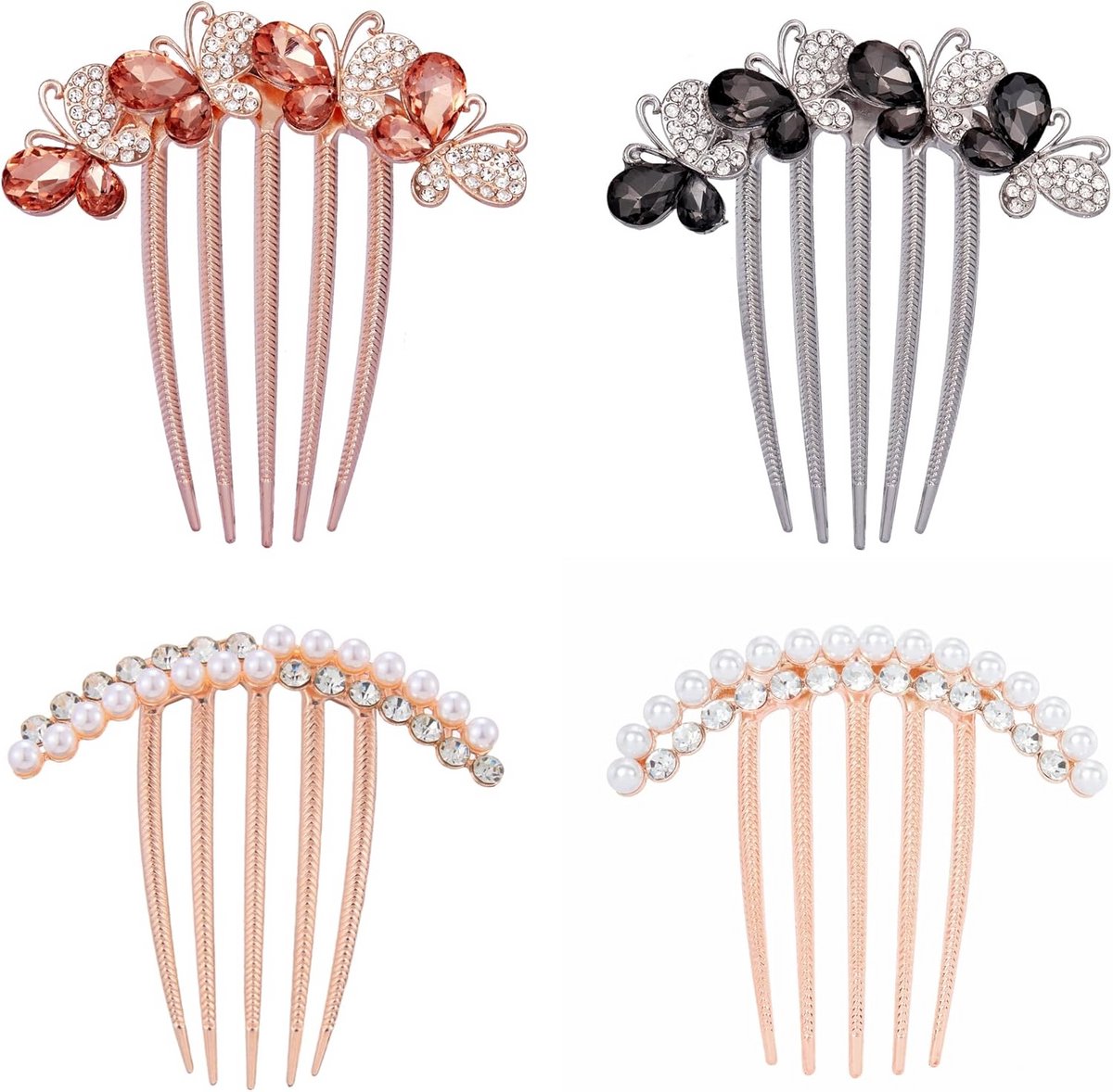 4-pack kristal haarkammen parels met strass zijkammen voor vrouwen