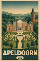 Apeldoorn Poster - Steden Posters - Nederland - Tekst - Paleis Het Loo - Wanddecoratie Woonkamer - 180 gram papier - XS6661WV - Formaat 30 x 40cm