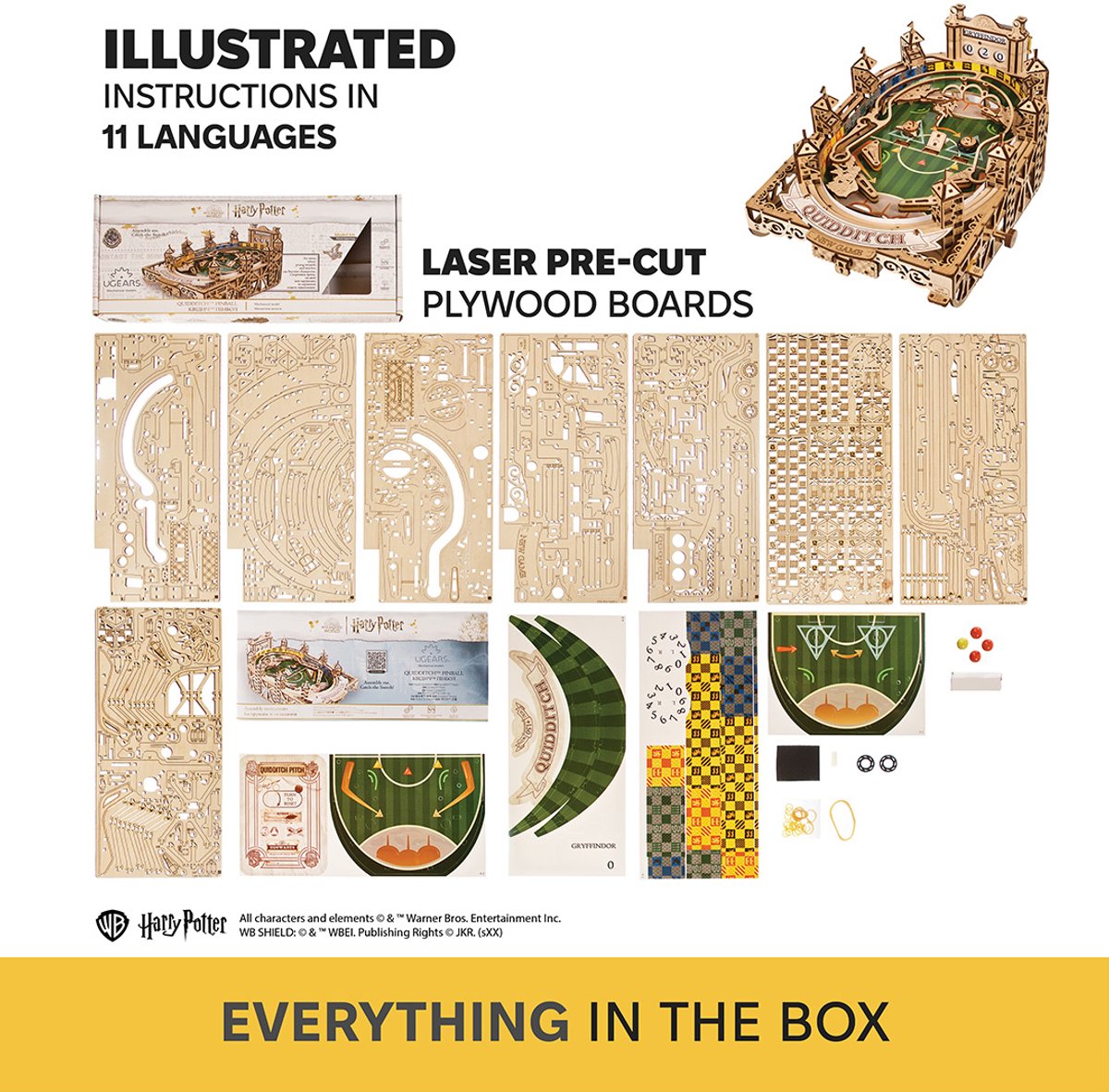UGEARS 3D Modelbouw - Quidditch™ Pinball - Harry Potter™ - Mechanisch Bouwpakket Hout - Educatief Speelgoed — afbeelding 9