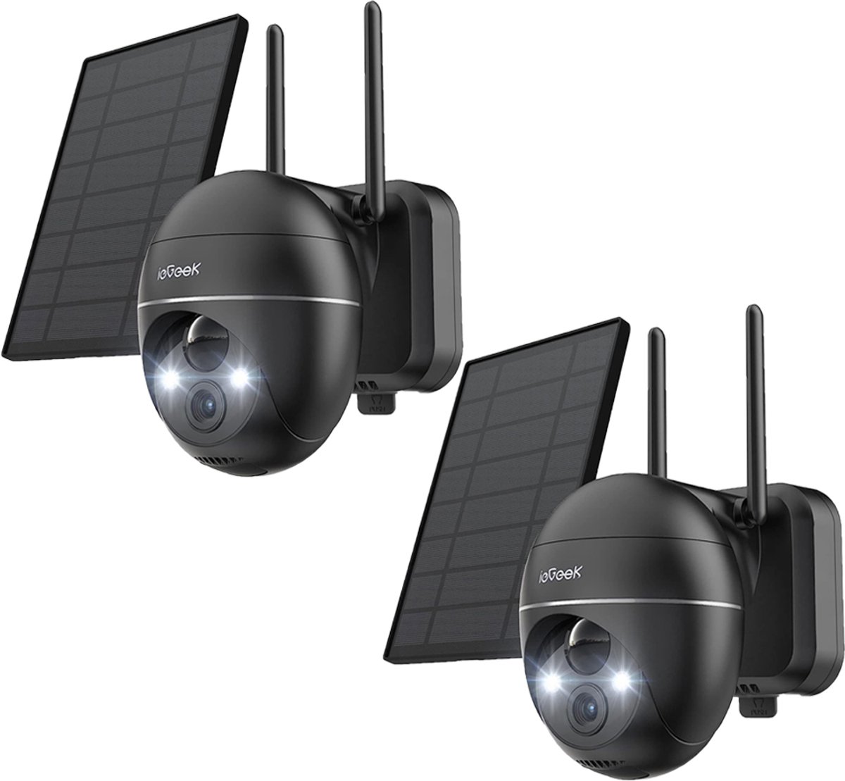 ieGeek Beveiligingscamera Draadloos Buiten – 2K Ultra HD - Camerabewaking - Bewakingscamera Voor Buiten - Buitencamera - Buiten Camera Met Nachtzicht - Oplaadbaar - Met WiFi en APP - Incl. Zonnepaneel - 360° PTZ - Zwart - 2 Stuks