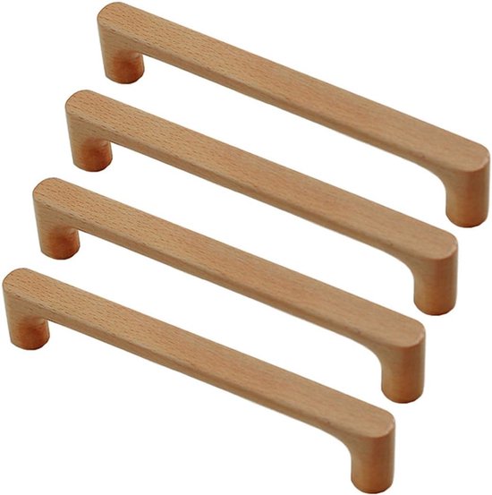 4 poignées de meuble en bois massif, poignées de porte entraxe 160 mm, poignée barre pour meuble de cuisine, tiroir et commode
