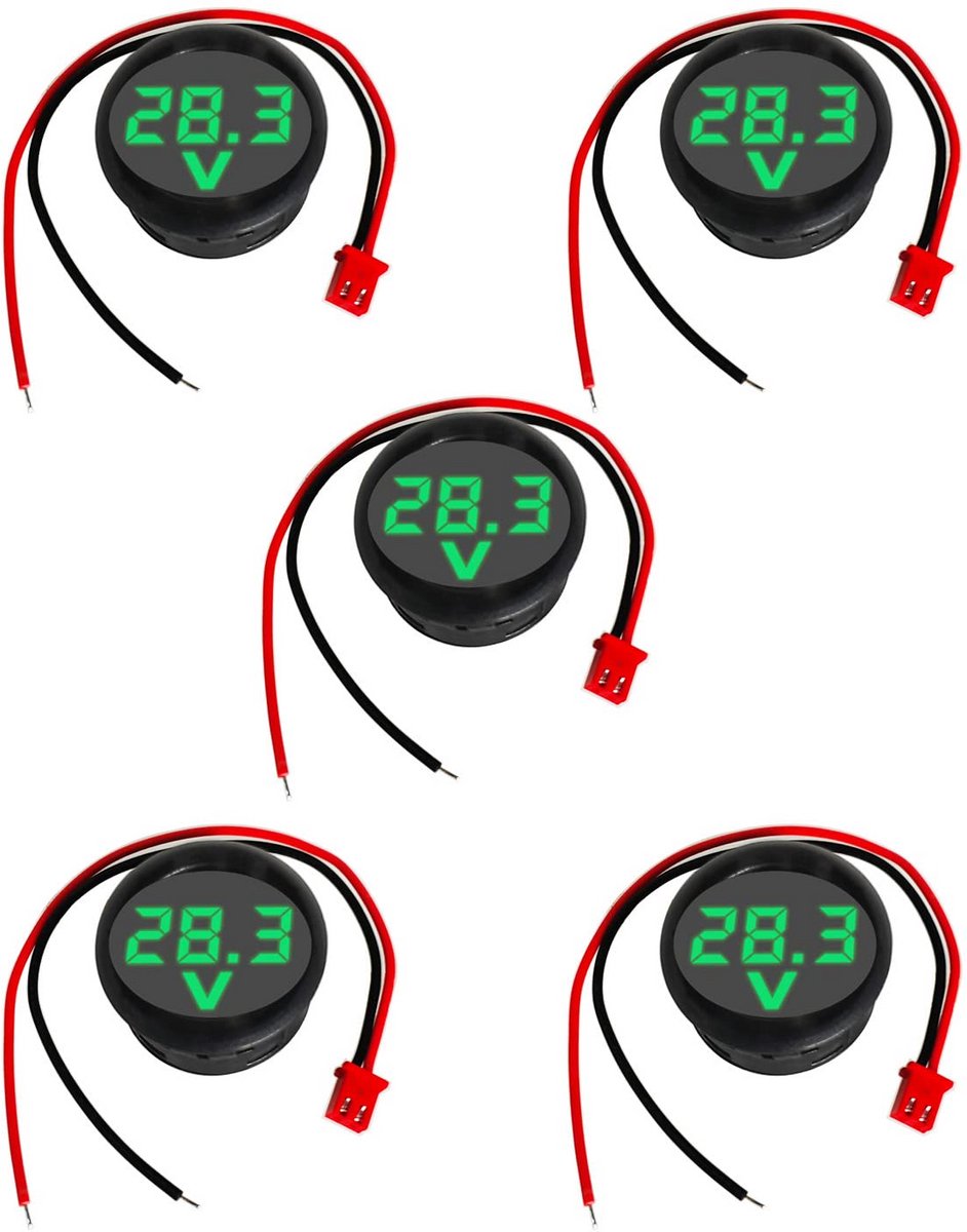 Digitale Voltmeter 4-100V - 3-cijferig LED-display - Waterdicht - 2-draads Aansluiting - Geschikt voor Auto, Motor, Boot - 30 mm Montagegat - Groen Display