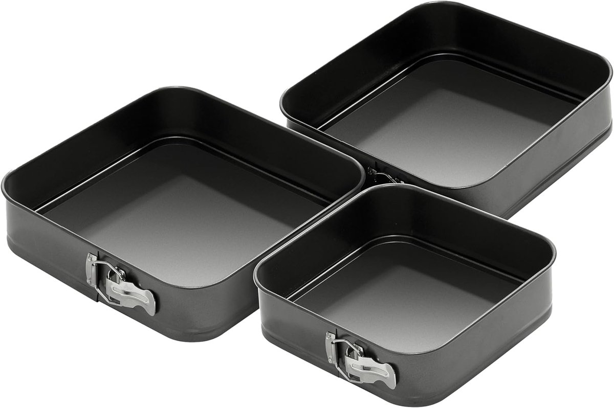 Set van 3 Vierkante Springvormen met Antiaanbaklaag - 24, 26 en 28 cm